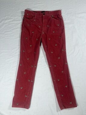 Talbots Women’s 8P Pink Mallard Duck Embroidered Corduroy Straight Leg Pants